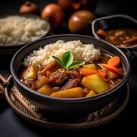 a Curry Rice with blur background AI Generative photo