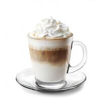 Caffee latte with whipped cream on white background. AI Generative photo