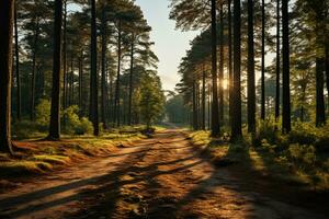 Pine trees in forest. AI generative photo