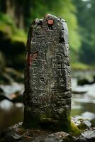 Ancient language on a rock. AI generative photo