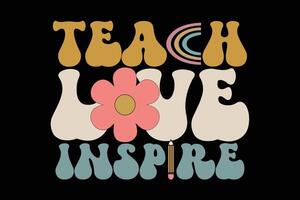 Reach Love Inspire Retro Groovy Teacher T-Shirt Design vector