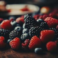 Delicious berries on the table. AI Generative photo