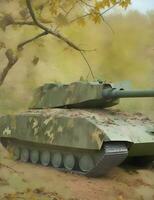 military self-propelled artillery with leaves attached for camouflage illustration photo