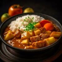 a Curry Rice with blur background AI Generative photo