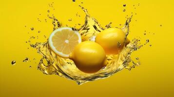 lemons splashing into orange juice AI Generative photo