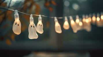 a string of halloween lights with ghost hanging from them photo