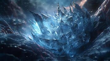 Micro world of nature intricate detailed magical inside the cracks of ice photo