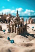 a sand castle beach with a blue sky and white clouds photo