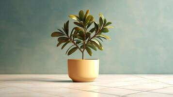 a potted plant sitting on top of a tiled floor photo