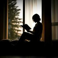 AI Generative a silhouette of a person reading a book photo