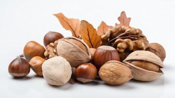 a bunch of nuts on a white background photo