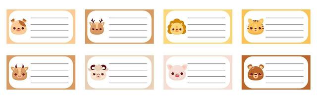 un conjunto de página diseños para el semanal y diario para niños planificador. linda animales Lista de Verificación diseño para diario, bloc vector