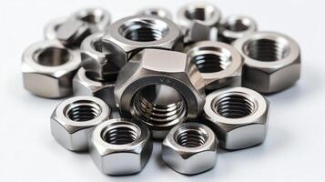 a bunch of Steel Hex nuts on a white background photo