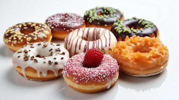 a close up donut on white background photo