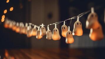 a string of halloween lights with ghost hanging from them photo