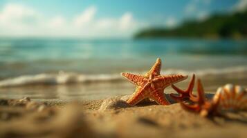 AI Generative a starfish laying on a sand in a beach photo