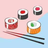 Sushi roll vector set. Japanese cuisine, traditional food.