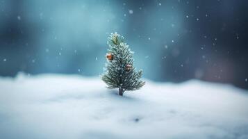 small christmas tree sitting in the snow photo