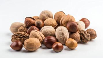 a bunch of nuts on a white background photo