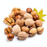 a bunch of nuts on a white background photo