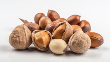 a bunch of nuts on a white background photo