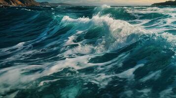 un grande cuerpo de agua con olas viniendo en a apuntalar foto