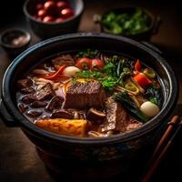 un Sukiyaki con difuminar antecedentes ai generativo foto