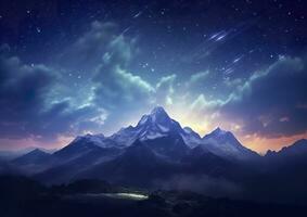 The milky rising in the night sky over the mountains, landscapes, AI Generative photo