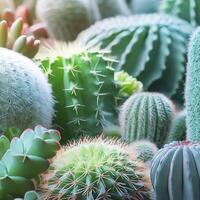 closeup various cactus plants in garden. AI Generative photo