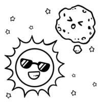 Black and White Vector Cartoon Planet and Space for Coloring book