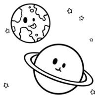 Black and White Vector Cartoon Planet and Space for Coloring book