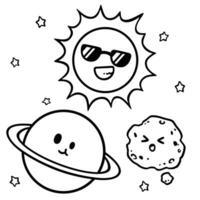 Black and White Vector Cartoon Planet and Space for Coloring book