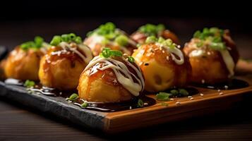 a Takoyaki with blur background photo