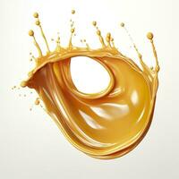 Caramel sauce, Liquid syrup splash, sugar candy caramel or melted toffee, 3d. Generative AI photo