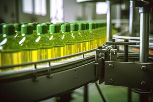 Conveyor belt, Beverage factory of fruit juice product for processing and bottling. photo