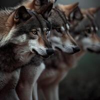 Wolf pack in natural environment. AI Generative photo