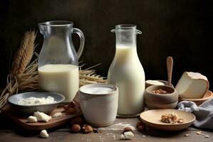 Realistic White Milk into glass with splash isolated on background photo