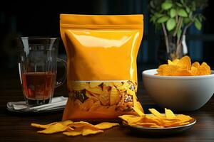 Premium Snack Packaging Mockup with yellow Color photo