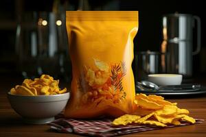 Premium Snack Packaging Mockup with yellow Color photo