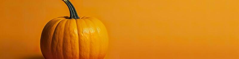 A pumpkin against a yellow background. Generative AI photo