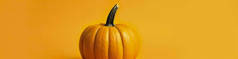 A pumpkin against a yellow background. Generative AI photo