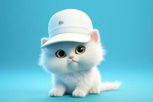 Cute White Cat and White Hat photo