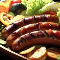 Grilled sausage with vegetable. AI Generative photo