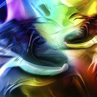 Sports shoe competition in abstract multi color background. AI Generative photo