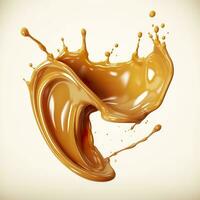 Caramel sauce, Liquid syrup splash, sugar candy caramel or melted toffee, 3d. Generative AI photo