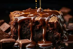 jugoso Brownies, hecho en casa Brownies pastel galletas con chocolate, en oscuro antecedentes Copiar espacio foto