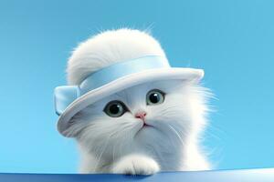 Cute White Cat and White Hat photo