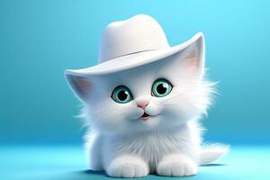 Cute White Cat and White Hat photo