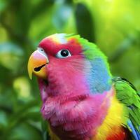 Colorful Sweet Parrot in Green Nature. AI Generative photo