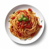 Delicious Plate of Spaghetti with Tomato Sauce on a White Background Generative AI photo